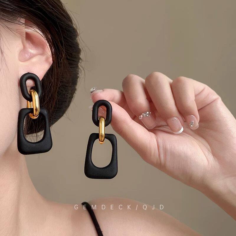 简约复古撞色几何亚克力耳环女ins风小众设计耳钉高级感气质耳饰