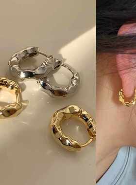 金属肌理质感小圆圈耳扣耳环女轻奢小众设计感高级复古耳钉耳饰品