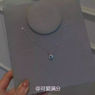 蓝色小方糖吊坠项链女高级感轻奢小众百搭气质锁骨链2025新款颈链