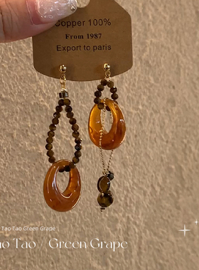 5G入秋 新中式复古串珠流苏耳环女秋冬2025新款不对称高级感耳饰