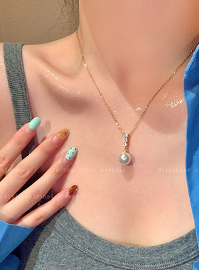 早春轻奢高级感单颗珍珠项链女精致简约百搭锁骨链时尚气质配饰品