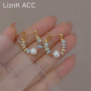 银针异形淡水珍珠寿山石耳环女爆款耳圈耳饰蛇皮花纹简约时尚耳饰