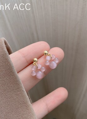 法式温柔粉紫色轻奢耳钉女爆款可爱优雅复古气质手作猫爪耳环耳饰