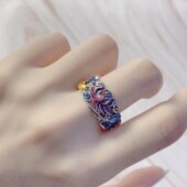 古法锦鲤荷花复古戒指女百搭彩油工艺显白气质荷花古典文艺食指环