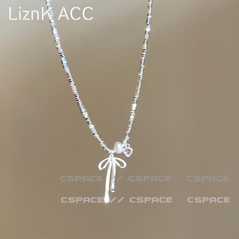 芭蕾风蝴蝶结项链叠戴轻奢小众碎银锁骨链2024新款项链配饰女