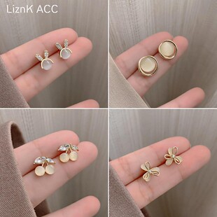 独特小巧精致猫眼石耳钉女小众设计感高级耳环2023年新款 潮