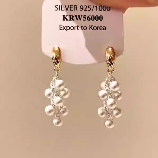 法式清冷感葡萄串珍珠耳环轻奢高级气质银珠流苏耳温柔高颜值耳饰