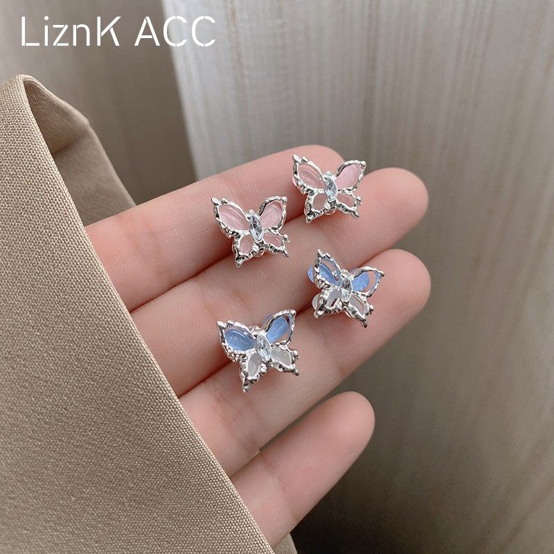 初恋氛围~蓝色猫眼石蝴蝶耳钉女小众设计感耳环夏季甜美精致耳饰