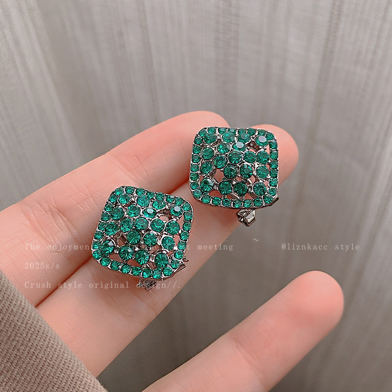 轻奢精致高级感绿色锆石菱形耳钉简约气质百搭时尚冷淡风耳环女新