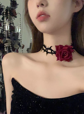 【蜜桃茶】暗夜红玫瑰荆棘choker脖子颈链项圈女万圣节装扮配饰品