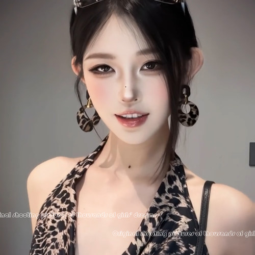 y2k千禧未来风豹纹夸张显脸小几何圆圈耳环欧美复古百搭耳饰耳钉