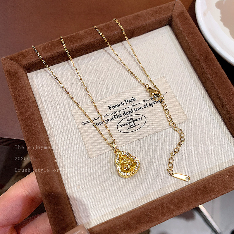 新中式国潮葫芦吊坠项链女轻奢小众精致镶钻锁骨链颈链高级气质感