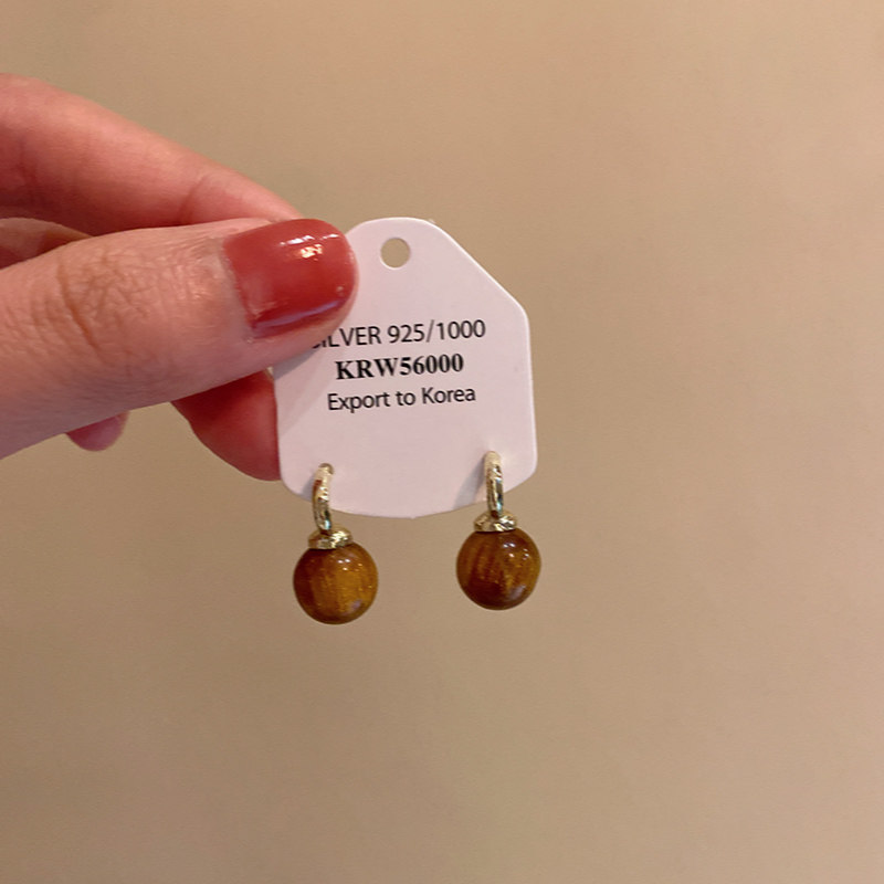 简约虎眼石耳环复古美拉德风耳钉金色气质高级感耳饰新款独特耳坠