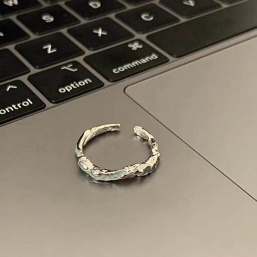 浪漫至上蓝色小众设计感开口戒指女时尚个性不规则滴釉素圈戒指潮