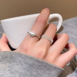 简约又韩系~轻奢蕾丝爱心戒指女高级感开口可调节食指戒时尚指环