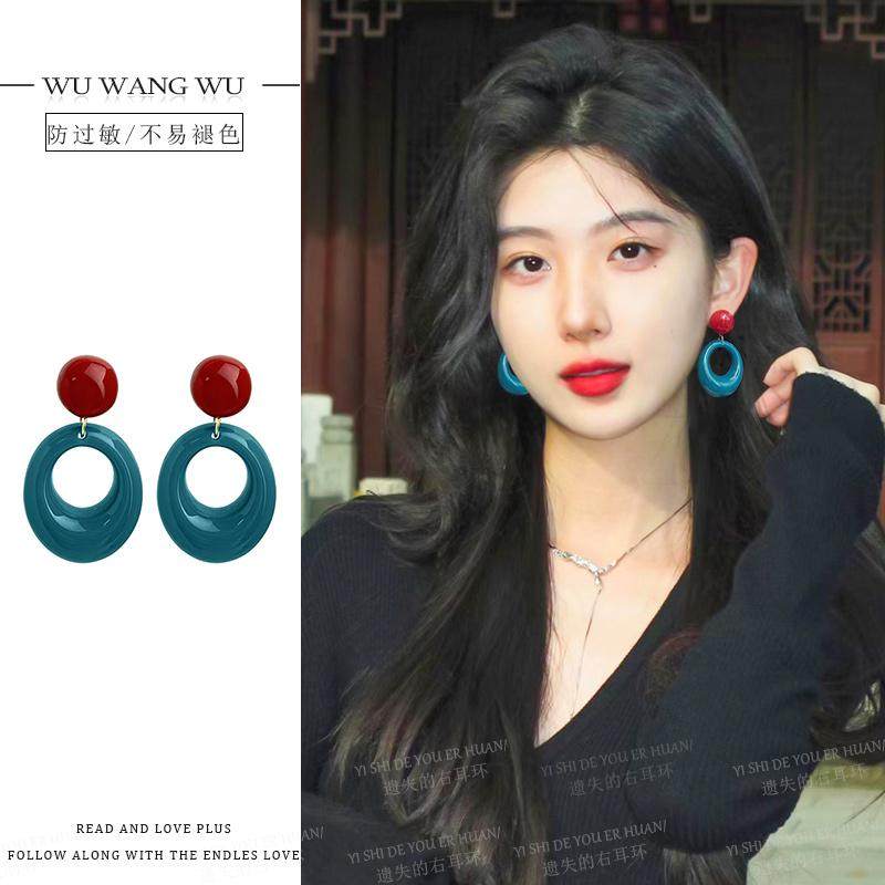 独特绝美耳环复古港风圆圈撞色耳钉秋冬高级感小众氛围感耳饰