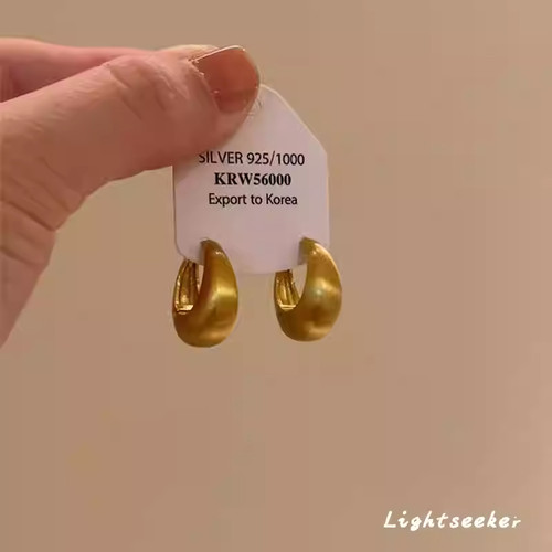 高级感金色拉丝C型几何耳圈2025新款法式时尚气质小众设计感耳环