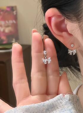 锆石蝴蝶结耳钉超闪独特后挂式耳环高级时尚精致耳饰气质洋气饰品