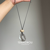 「无限环」极简风格 磨砂质感银大圆环白化石黑色编织绳毛衣链配饰