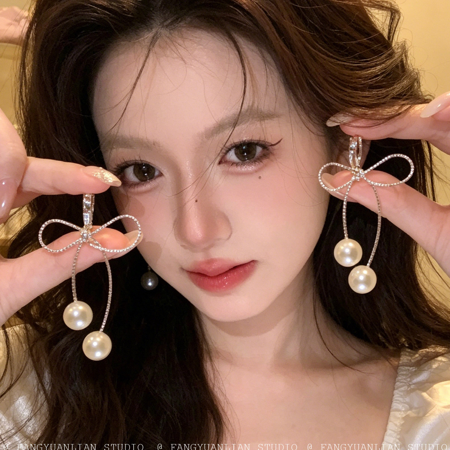 淡颜温婉 法式精致蝴蝶结珍珠流苏耳环女轻奢高级感耳钉独特耳饰