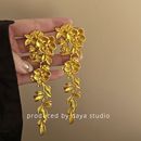 花枝剪影夸张法式 复古金属花朵流苏耳环女轻奢高级感小众气质耳饰