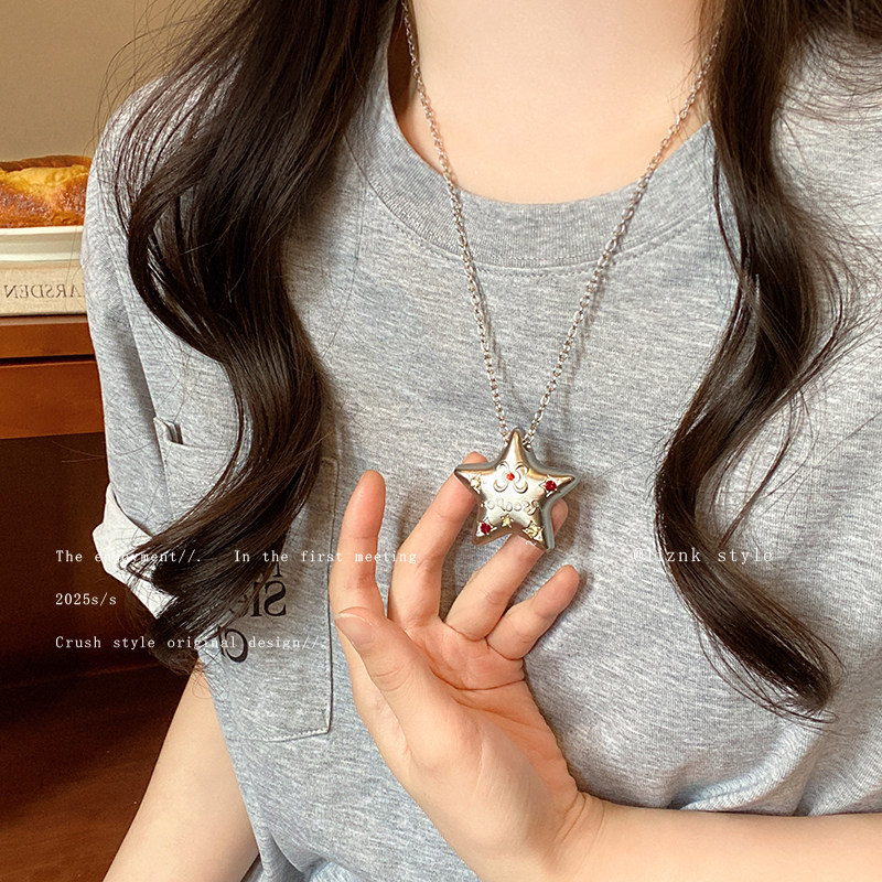 韩系ins银色复古五角星海星项链女千禧y2k甜酷辣妹长款吊坠配饰潮