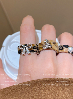 豹纹星球锆石开口戒指女复古气质可调节食指戒轻奢小众高级感指环