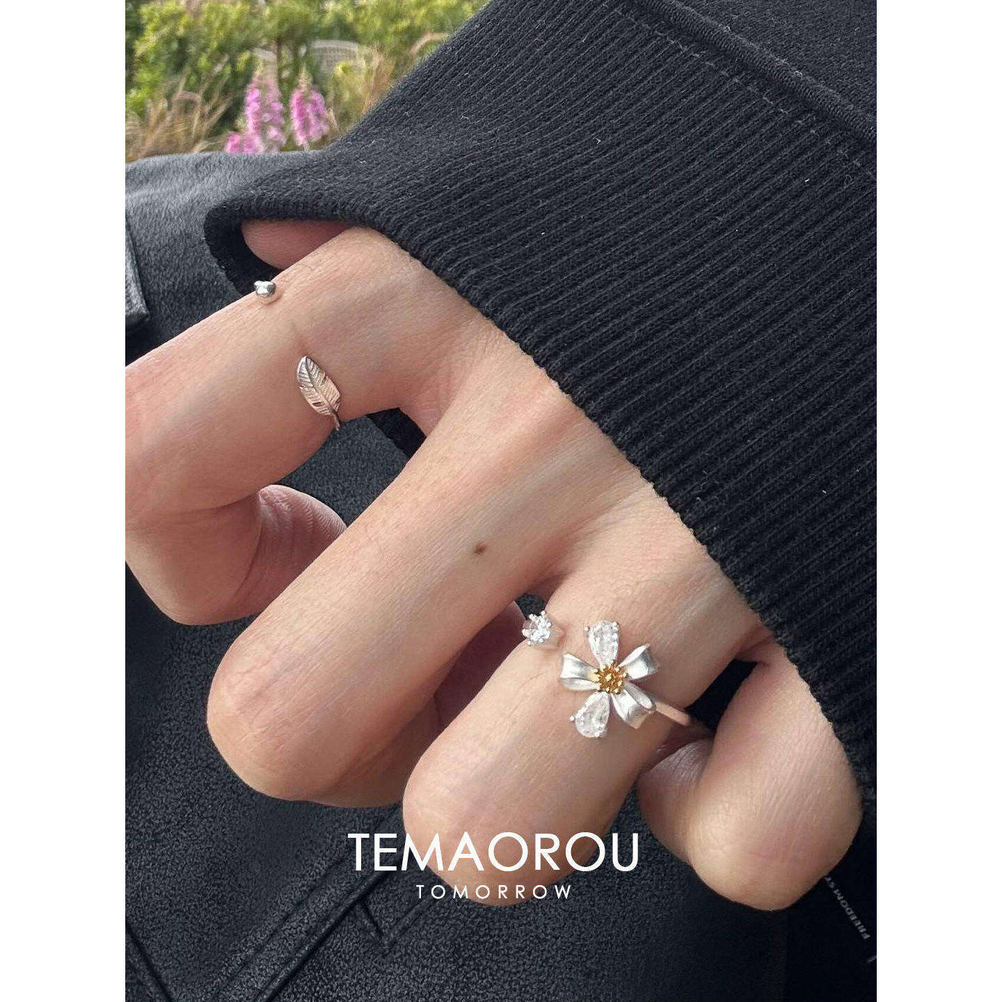 小清新银色雏菊戒指女小众设计精致叠戴指环轻奢高级感气质食指戒