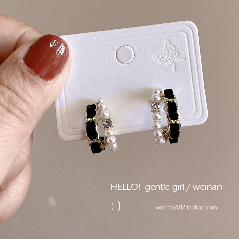 法式复古丝绒珍珠耳圈女耳环轻奢高级感网红气质圆圈耳钉爆款耳饰