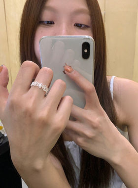 春夏季镂空蕾丝花朵戒指女开口戒小众设计食指戒尾戒