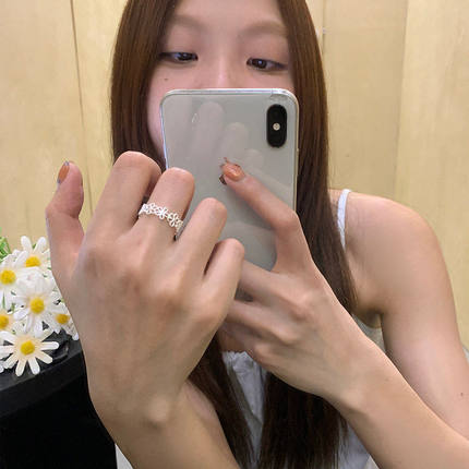 春夏季镂空蕾丝花朵戒指女开口戒小众设计食指戒尾戒