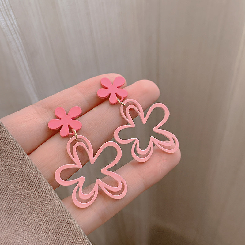 粉色花朵多巴胺耳环女可爱甜酷时尚耳坠小众新款爆款耳钉独特耳饰