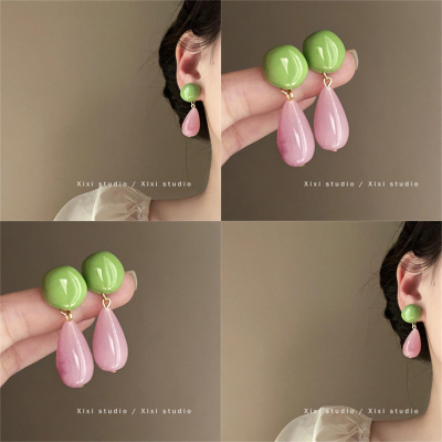 坠入快乐海！撞色水滴树脂耳钉甜美多巴胺耳饰清新甜美耳环盘发器