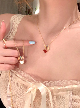 韩系精致双面滴油爱心项链女轻奢高级感锁骨链小众颈链配饰毛衣链