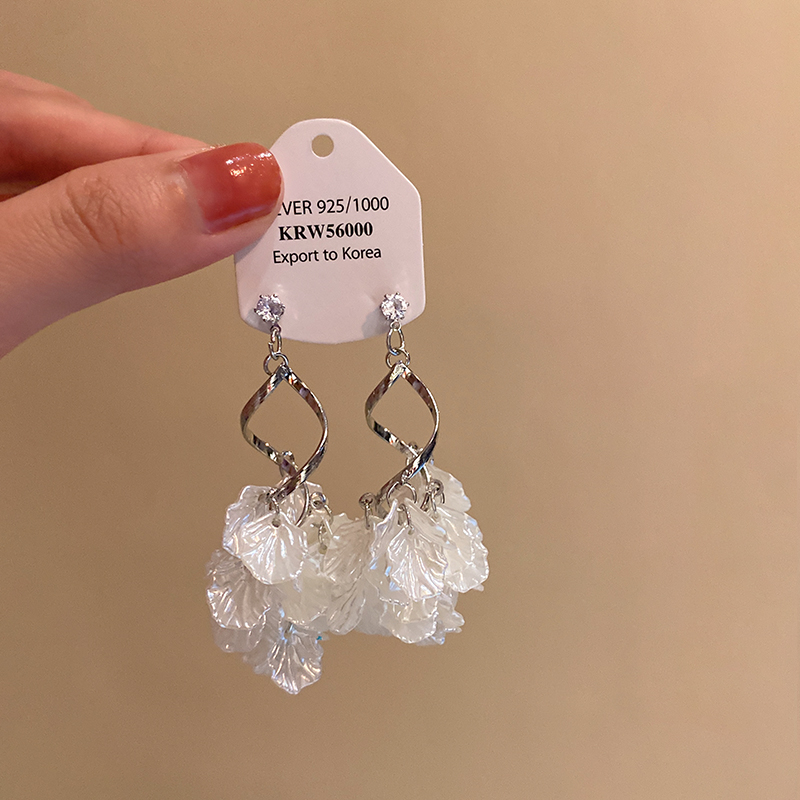 法式闪锆贝壳花瓣流苏耳环女轻奢小众高级感耳钉海边度假风耳饰