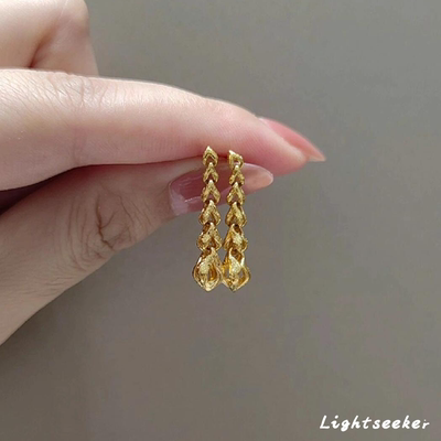 金色麦穗流苏耳环轻奢高级感小众独特气质秋冬耳钉2025年新款爆款