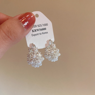 超仙甜美珍珠镂空花篮耳环女时尚 精致百搭耳扣耳饰 气质高级感个性