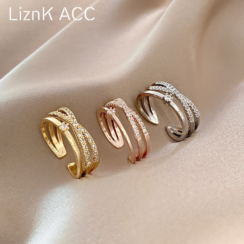 高级感满钻交叉戒指女时尚个性ins潮网红冷淡风食指素圈小众设计