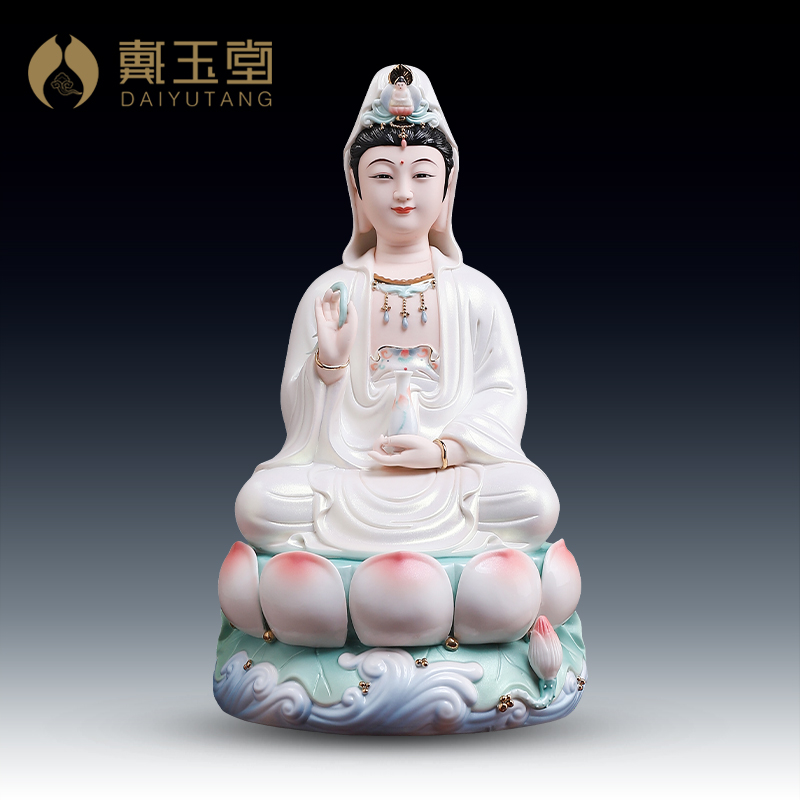宝莲观音珍珠彩陶瓷观世音菩萨