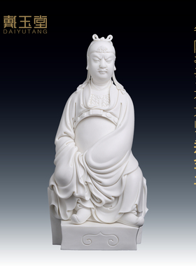 陶瓷文关公摆件家用供奉收藏摆件