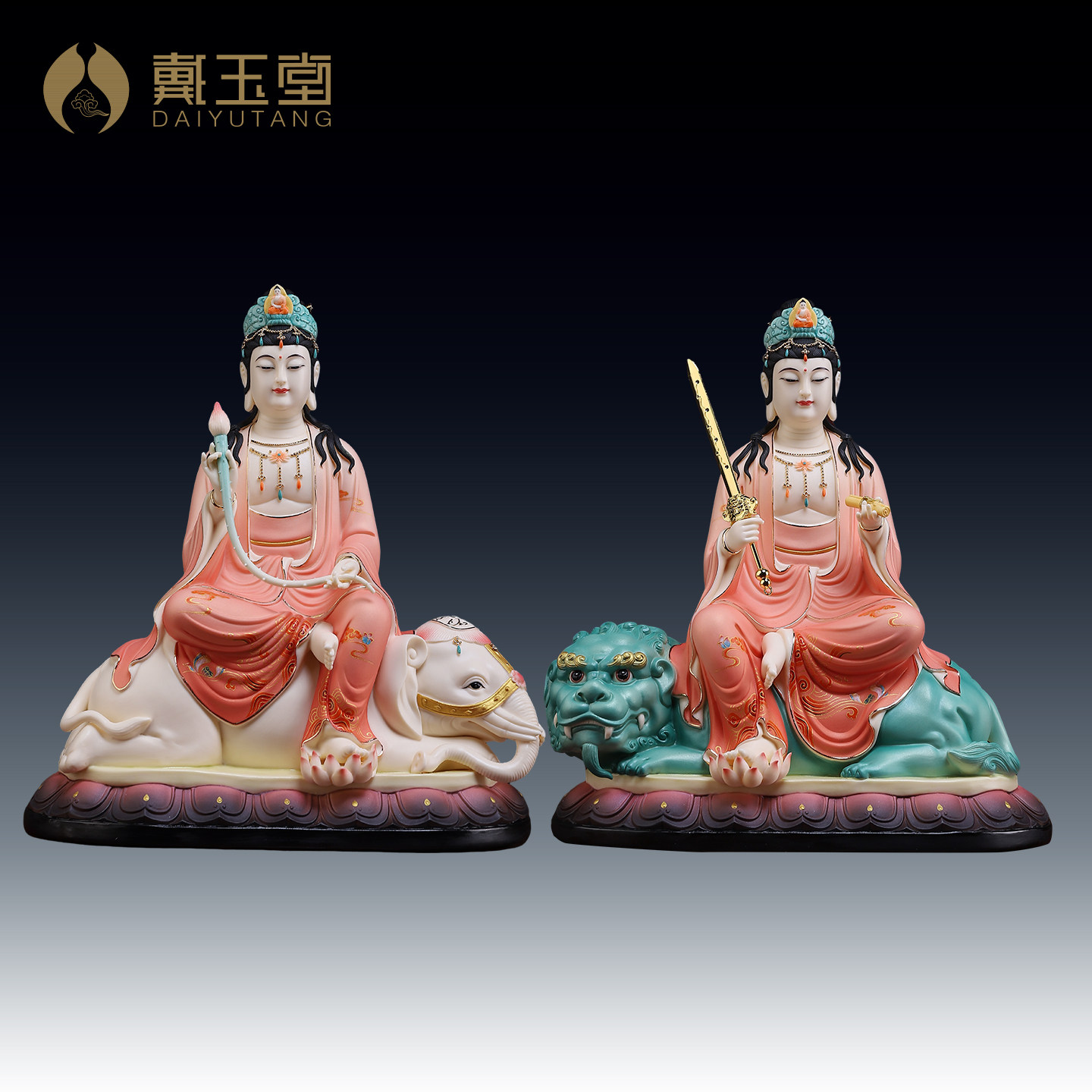 戴玉堂陶瓷文殊菩萨普贤菩萨坐像家用客厅书房供奉文殊佛像摆件