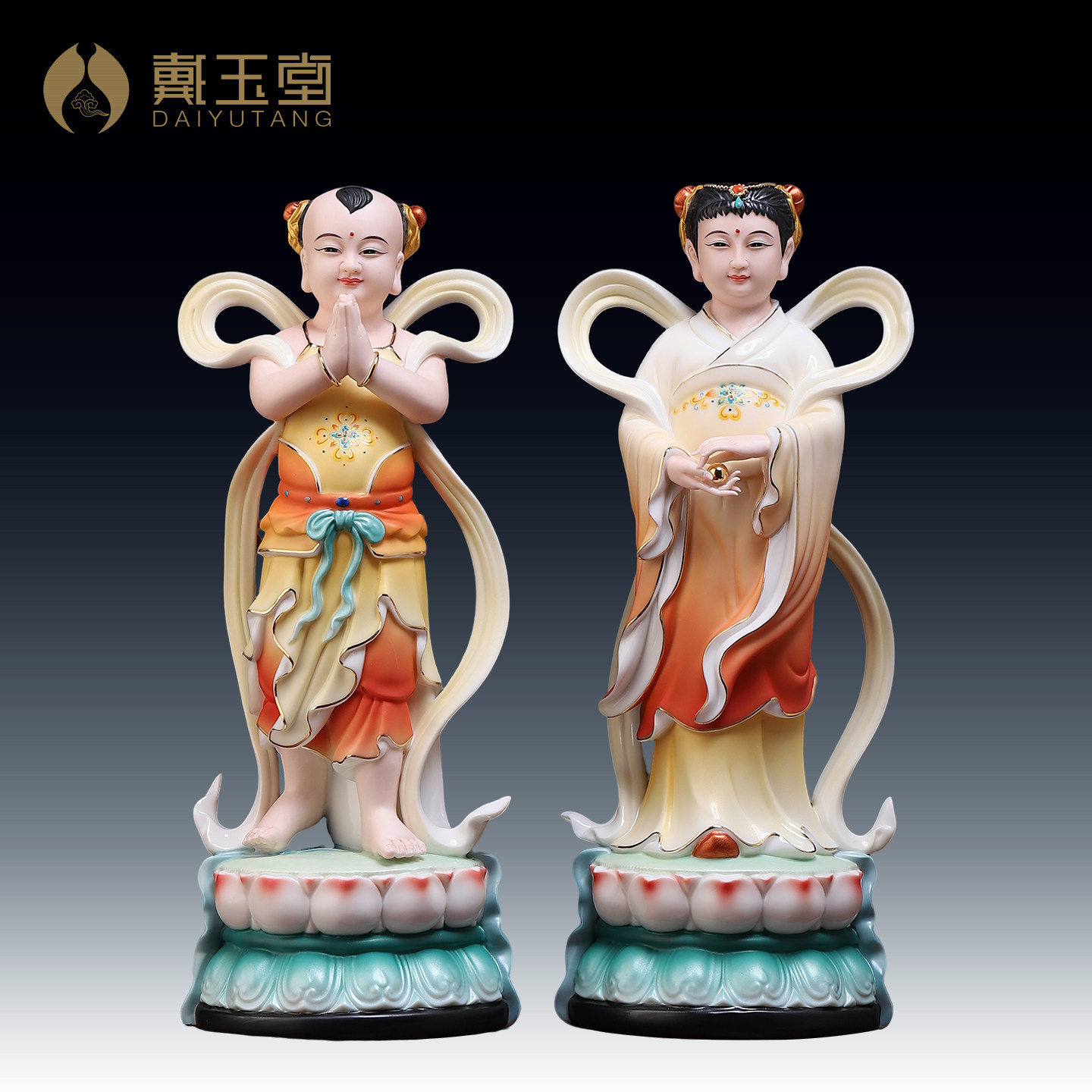戴玉堂陶瓷善财童子龙女金童玉女像观音菩萨佛像家用童男童女摆件