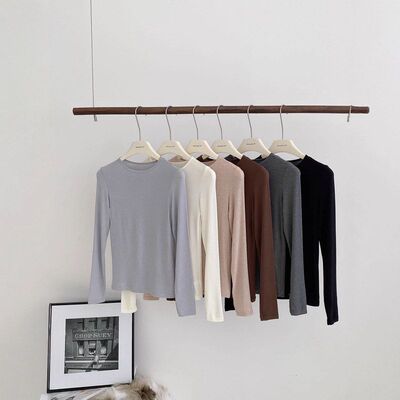 搭轻奢现货针织圆领长袖秋冬天丝