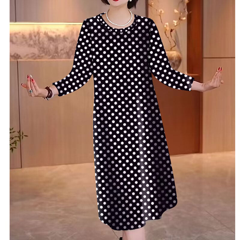 春夏妈妈装洋气40岁到50岁新款高档遮肚长袖宽松秋冬中老年连衣裙
