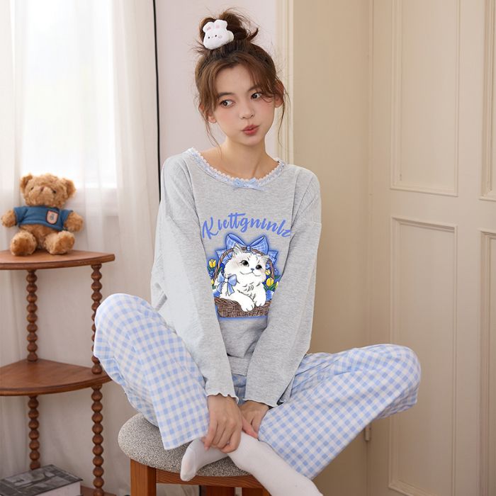 冬天可外穿家居服套装德绒加厚睡衣女秋冬季套头长袖长裤韩版时尚