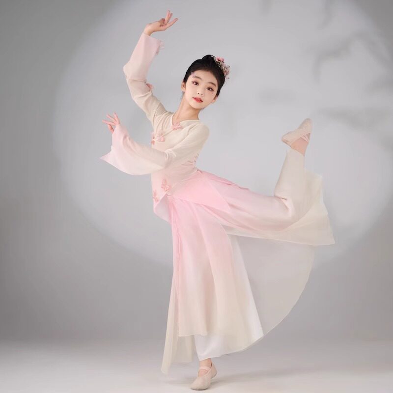 儿童古典舞演出服透气飘逸专业女童舞蹈服中国舞身韵考级练功纱衣