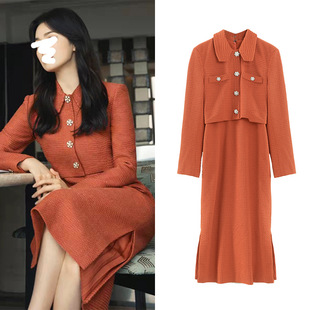 [现货]宋慧乔同款设计感小众假两件法式时尚减龄修身新款连衣裙女