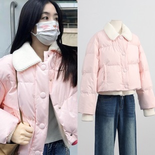 [现货]鞠婧祎张含韵同款甜美风时尚减龄白鸭绒短款羽绒服外套