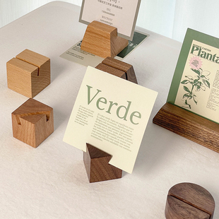 简约复古胡桃木明信片卡片底座办公室留言卡夹座标签名片立式