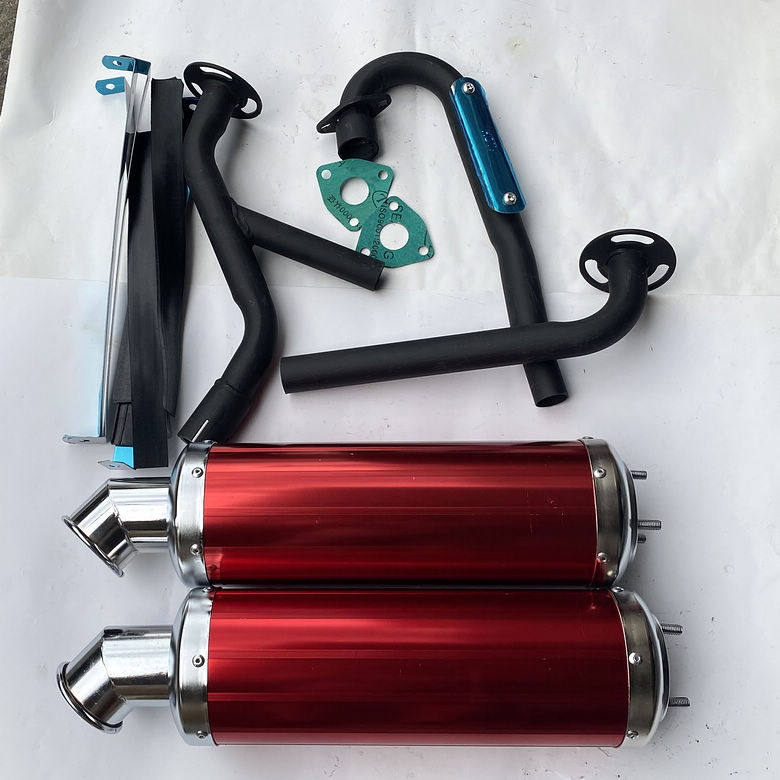 四轮摩托车配件 龙鼎大悍马沙滩车立式发动机用双铝排气筒排气管